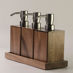 I6CV Walnut Wood Refillable Bottle Bathroom Hotel Guest House Press Soap Dispenser Liquid Hand Soap Shampoo
