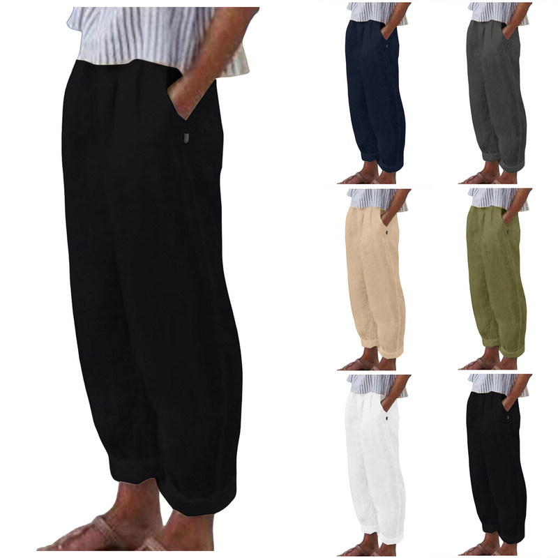 Amazon Foreign Trade Loose Wide Leg Pants Cotton and Linen Loose Waist Solid Color Retro Casual Pocket Stitching PU Leather Pants Amazon Foreign Trade Loose Wide Leg Pants Cotton and Linen Loose Waist Solid Color Retro Casual Pocket Stitching PU Leather Pants