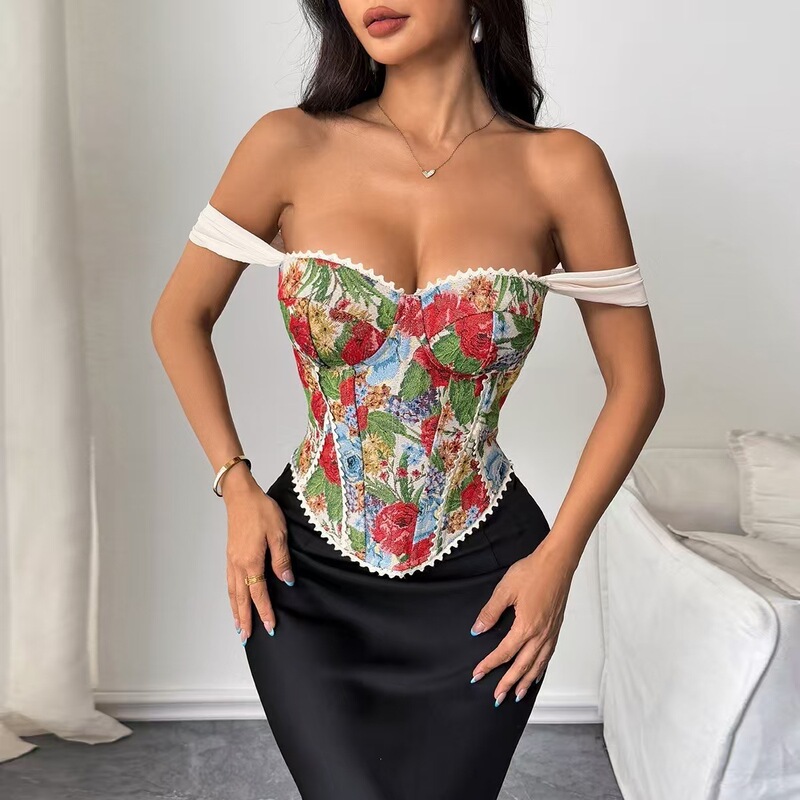 Tao Lina Retro Printed Fishbone Bra Camisole Women's Summer Outer Wear Design Beautiful Back Sleeveless Tube Top