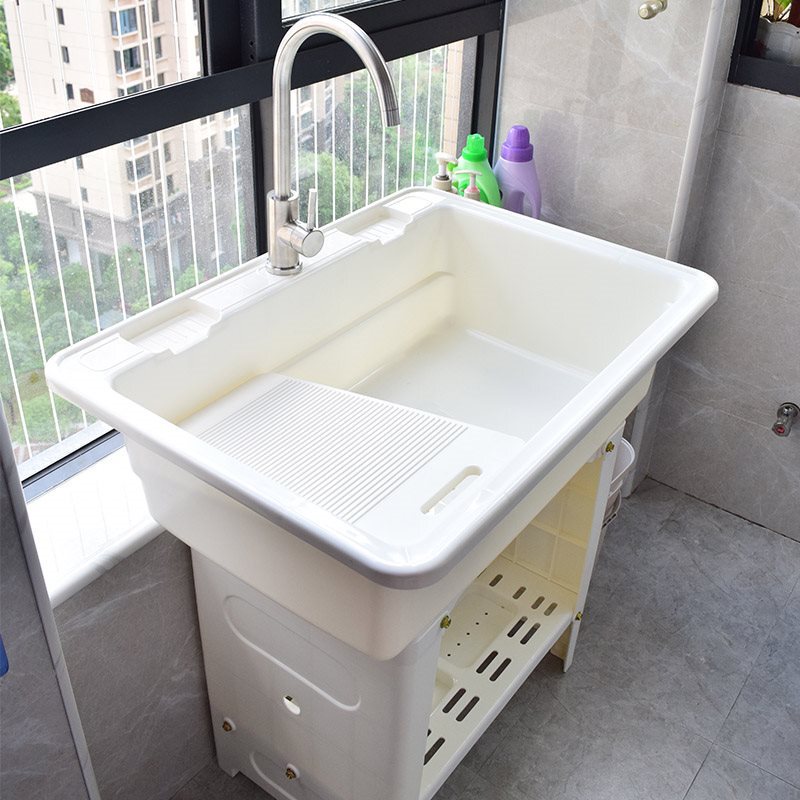 Thickened Laundry Basin with Washboard, Plastic Balcony Kitchen Sink, Washbasin with Integrated Washboard