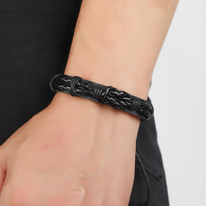 European and American retro simple leather multi-layer menu0027s woven leather bracelet