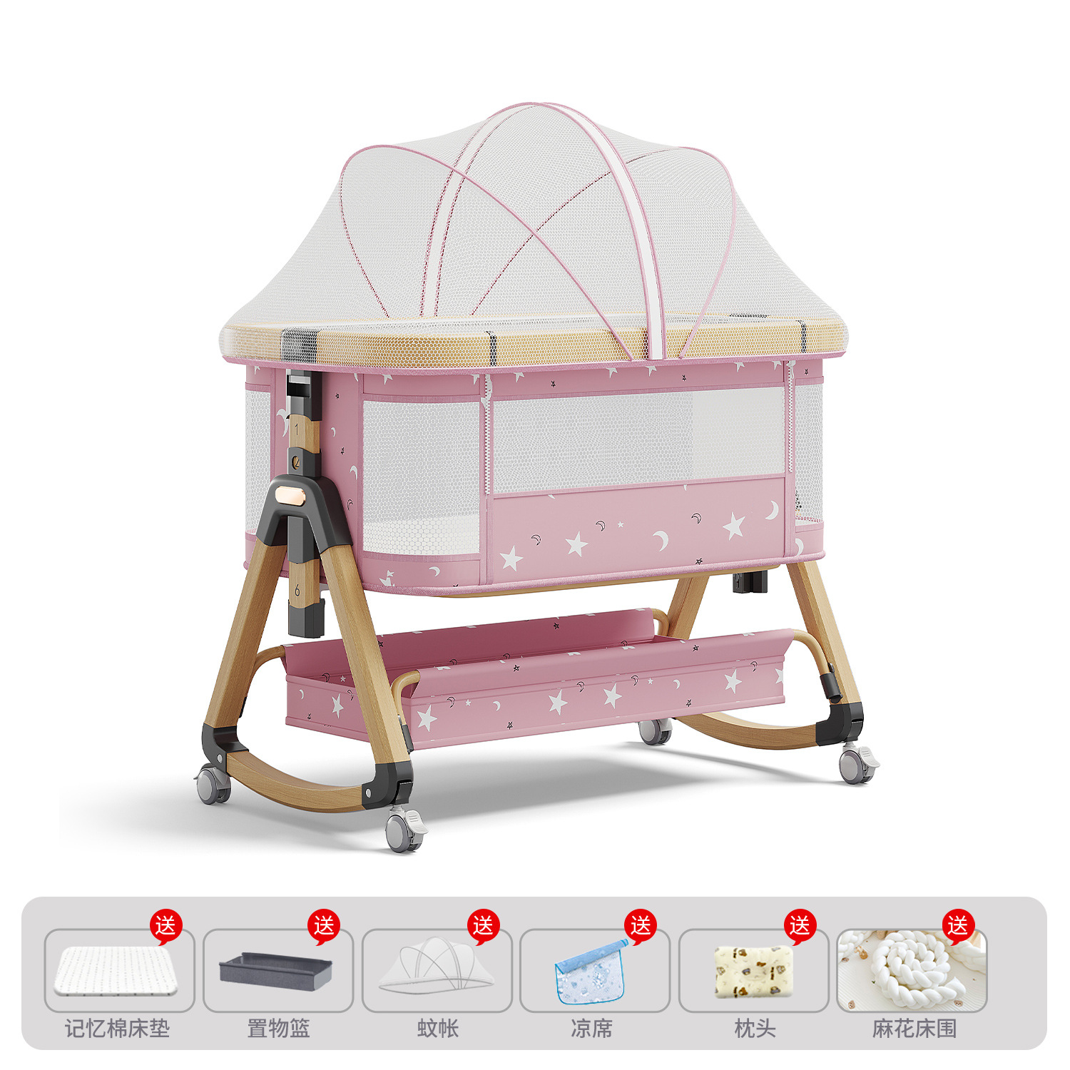 Cama para bebés, cama de cuna para recién nacidos, cama de empalme grande, cama móvil portátil plegable multifuncional 2 en 1