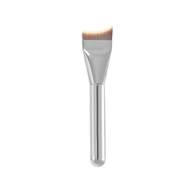 Foundation Brush (flat) — silver handle, PVC protective cover, no-trace blending, 14×3×2 cm