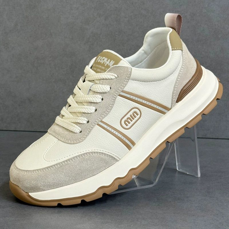 Спортивная обувь для мальчиков, осенние новые легкие, универсальные и удобные белые туфли, дышащая повседневная обувь из натуральной кожи на толстой подошве.