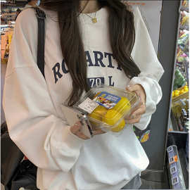 五笔蟹加绒宽松休闲卫衣女秋冬外套古着圆领长袖上衣外贸韩国女装