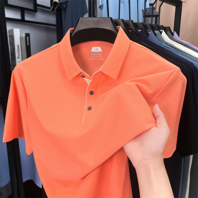 7A 抗菌スリットナイロンメンズポロシャツ半袖ラペル夏シームレスカジュアル襟アイスシルク Tシャツ男性卸売|undefined