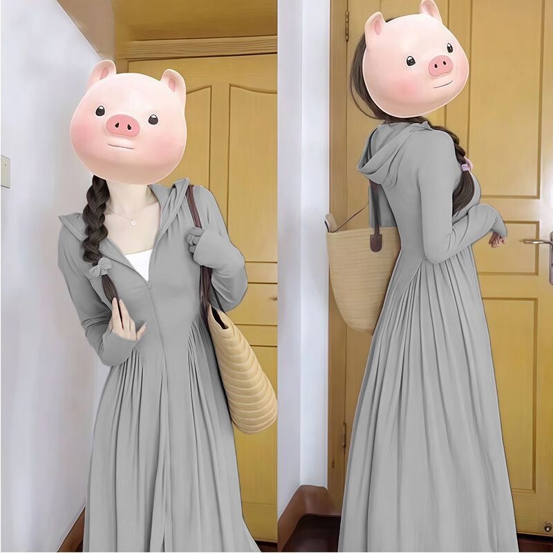 2026 New Model Ice Silk Sun Protection Clothing for Women, Long Robe Style, Slim Fit, Full-Body Sun Protection Long Dress, Outdoor Uv Protection Dress