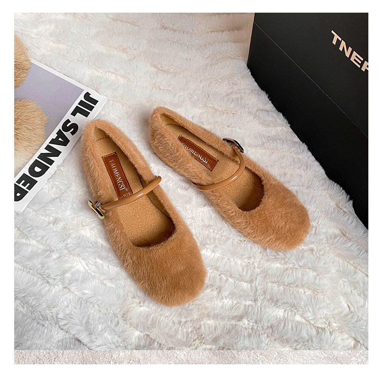 Giày Mary Jane nữ kiểu ballet một dây, gót vừa 3–6 cm, mũi tròn, tăng chiều cao, phủ nhung — Màu nâu đậm, Màu trà sữa, Màu trắng sữa chi tiết 37