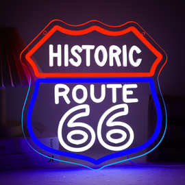 Route 66复古盾牌LED霓虹灯美式工业风装饰灯 酒吧店铺氛围灯新款