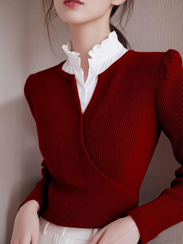 今年流行的漂亮洋气独特别致上衣秋冬季纯色v领针织打底衫内搭女 3