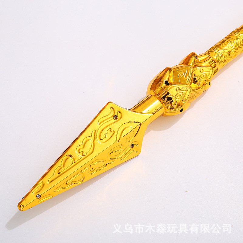 新款电影哪吒同款自动伸缩火尖枪弹射红缨枪兵器模型舞台表演道具-阿里巴巴