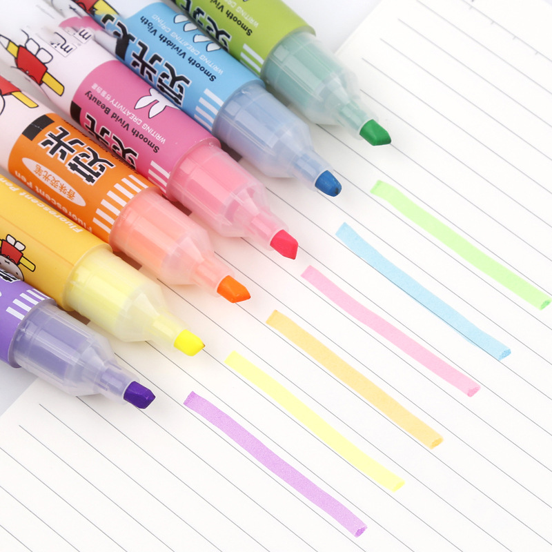 Creative cartoon colorful fluorescent double-ended marker, eye-catching candy color wholesale student small gift