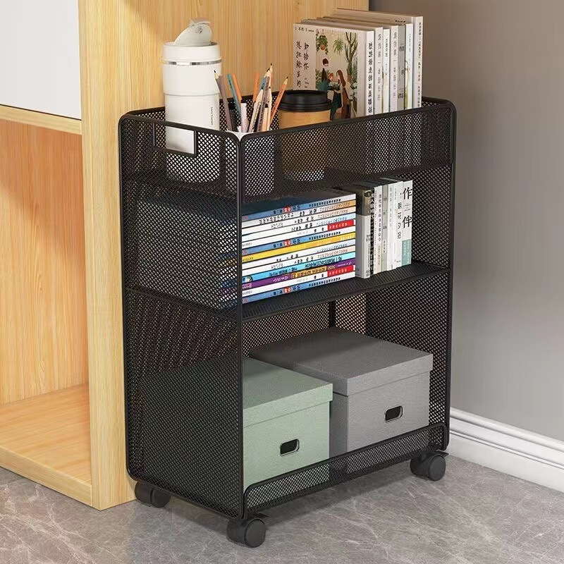 Under-Table Storage Rack Desk Small Bookshelf Movable Wheels Floor Desk Side Cart Book Storage Bookcase