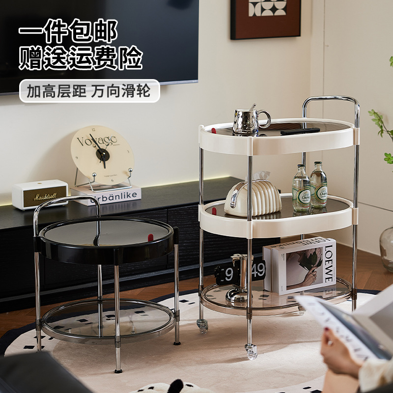 Storage Rack, Light Luxury Side Table, Movable Trolley, Multi-Functional Home Bedroom Bedside Table, Snack Toy Storage Rack