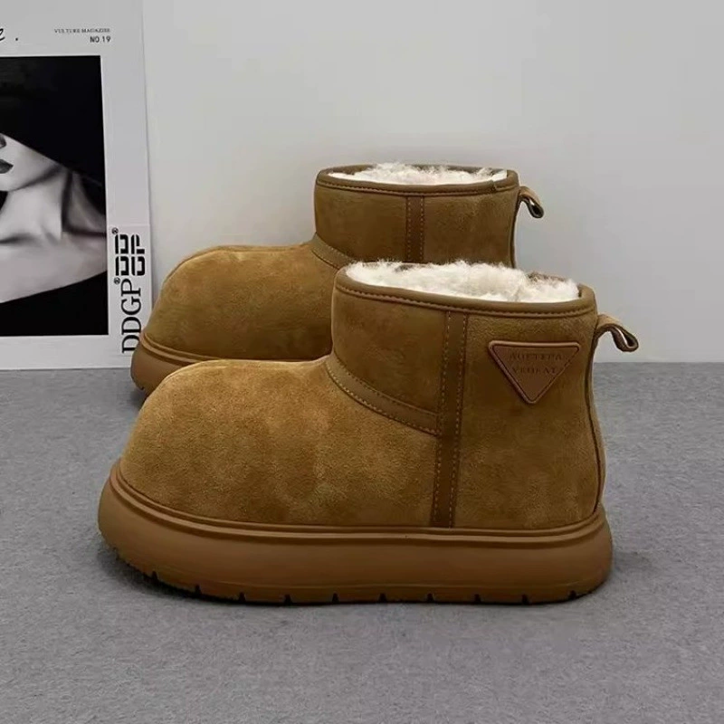 Новые зимние ботинки с плюшевым верхом, нескользящие, короткие, Northeast cotton shoes оптом, утолщённая версия, цельная мягкая кожа, снегоступы фабричного изготовления