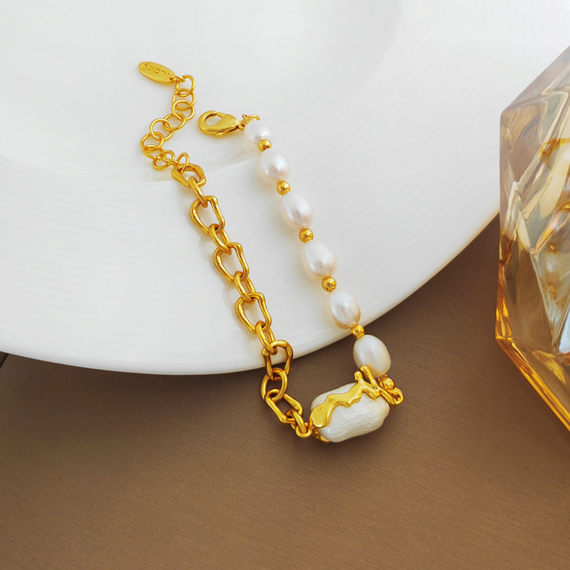 Fashion Irregular Copper Patchwork Pearl Bracelets 1 Piece