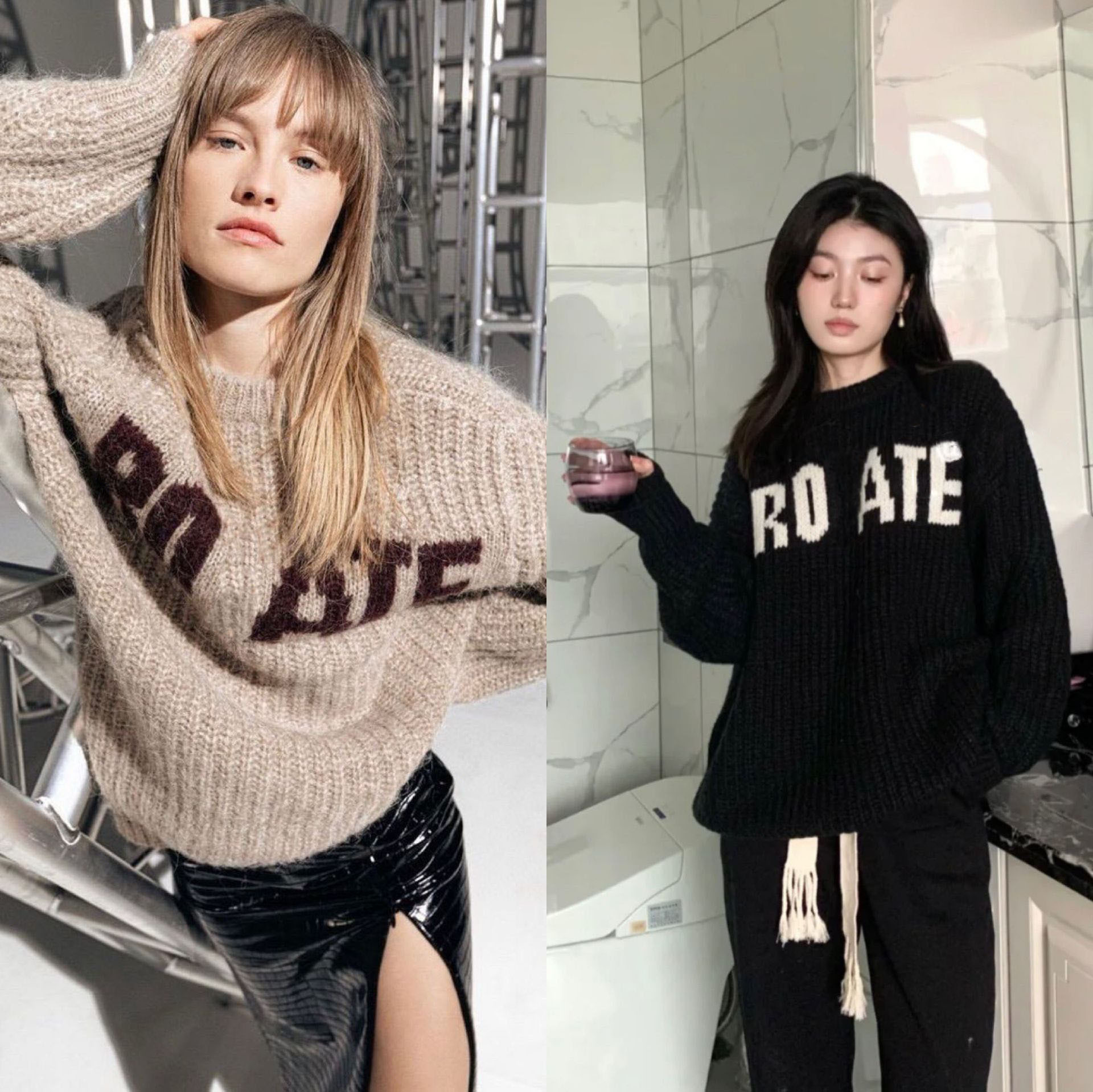 Yuran 25 Autumn/Winter Trendy Luxury Red Label Rt Letter Jacquard Heavy Alpaca Wool Warm Mid-Length Loose Sweater Coat