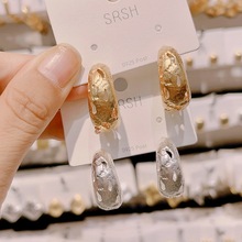 上人上禾新款纯银针镂空咕金色金属耳圈耳环气质百搭休闲高级耳饰