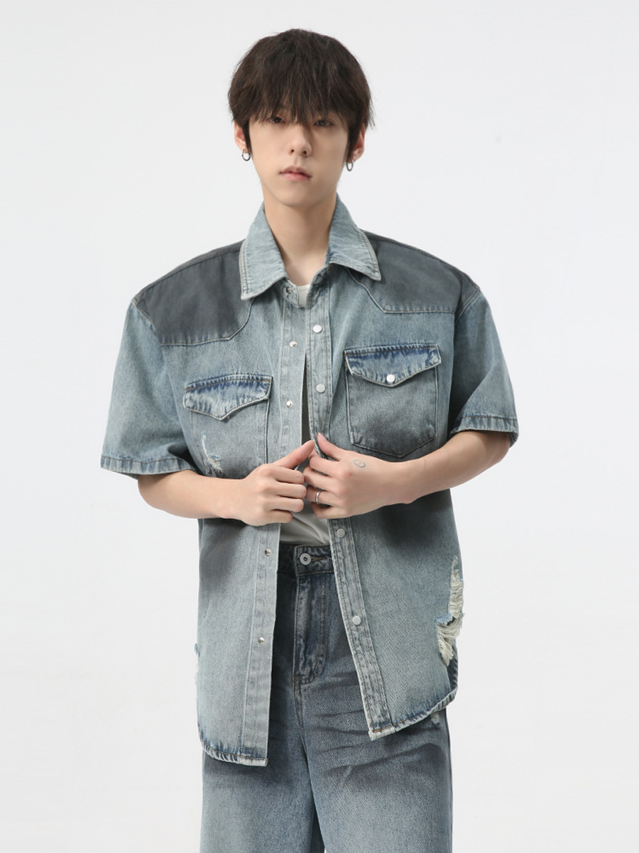 MTLCLOTHES Ropa de hombre | 2024 Verano Nuevo producto Traje de mezclilla rasguñado y sucio de moda americana Traje casual