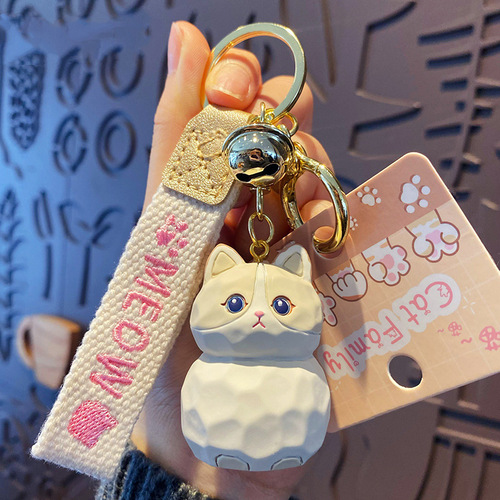 Genuine Cartoon Wood Carving Style Meow Meow Family Keychain Cute Creative Keychain School Bag Pendant Small Gift Wholesale