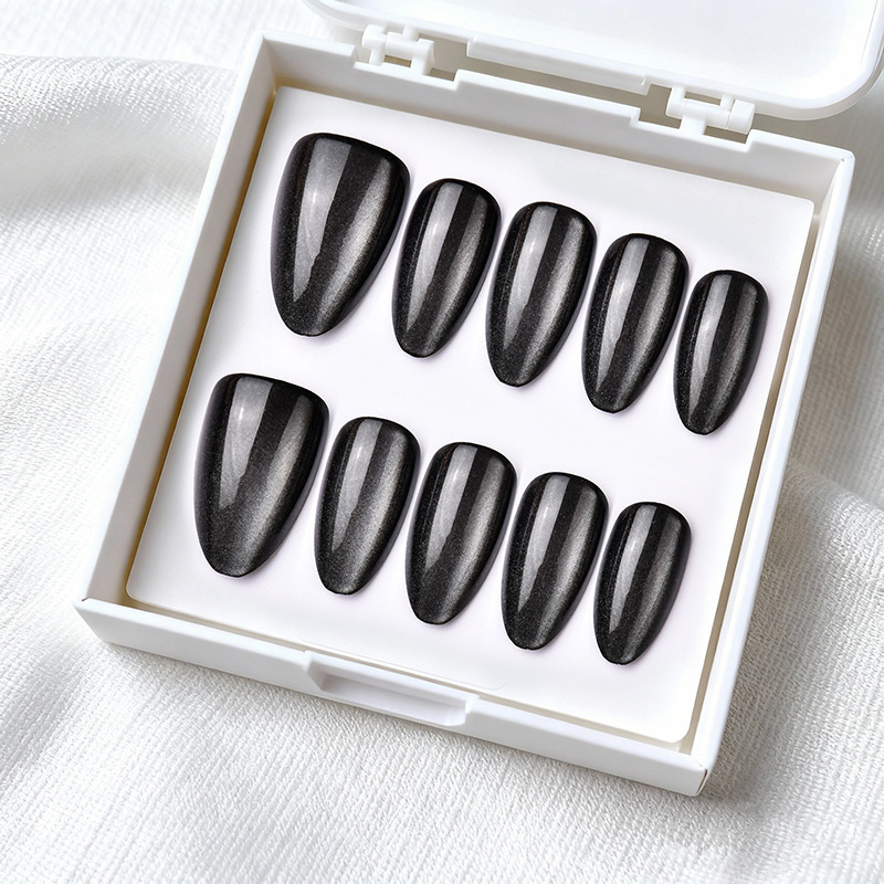 Short Almond-Shaped Cat-Eye Press-On Nails, 30 Pieces, Dark Gray, Simple, Pre-Cut Fake Nails, Wholesale Short Almond-Shaped Cat-Eye Press-On Nails, 30 Pieces, Dark Gray, Simple, Pre-Cut Fake Nails, Wholesale