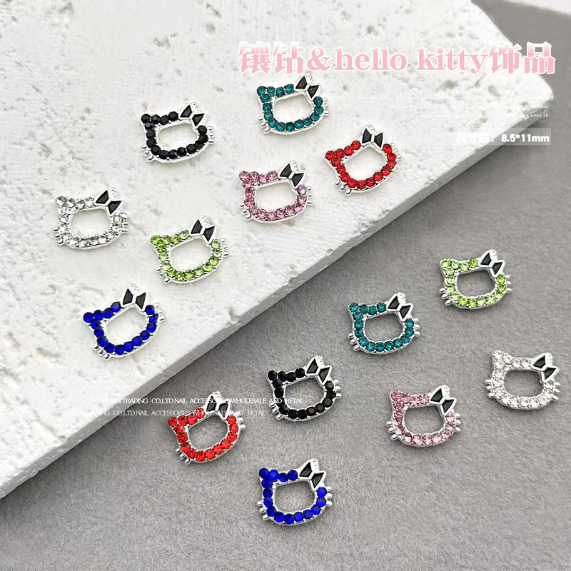 Cross-border KT Cat Alloy Nail Art Jewelry Hello Kitty Diamond Hollow Cute Cartoon Nail Decoration Wholesale