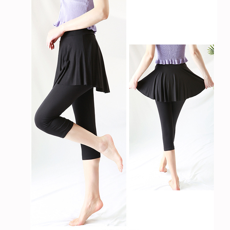 Dance pants yoga pants women's summer ice cool not sultry high elastic tight cropped thin fake Two Leggings ladies