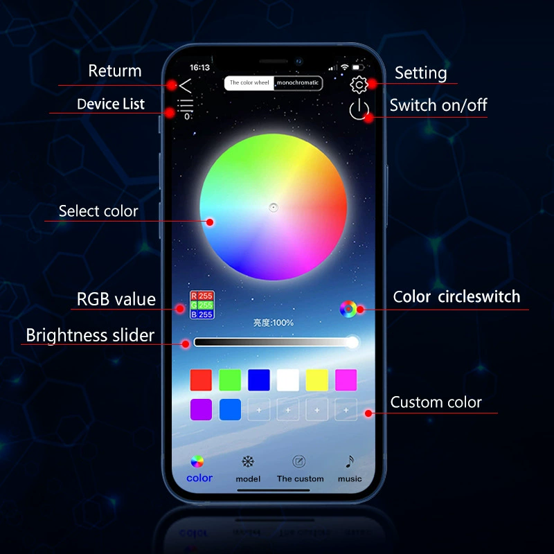 Автомобильная подсветка атмосферы APP холодный свет одно-два-три? девять разноцветный направляющий свет LED оптоволоконный Bluetooth динамический свет для стопы