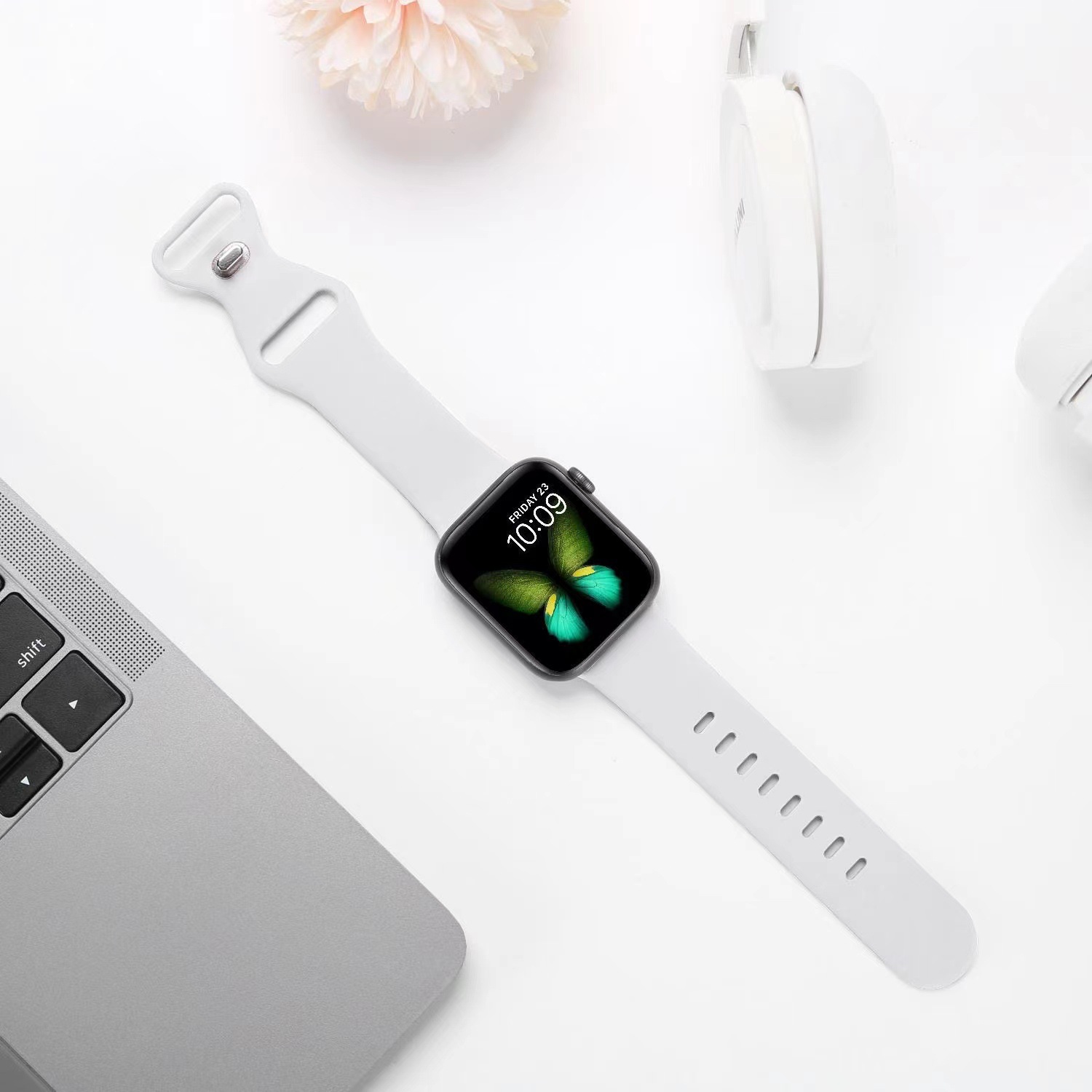 Suitable for iwatch Apple Watch butterfly clasp silicone strap 3/2/1st generation SE strap Apple 6/5/4th generation undefined
