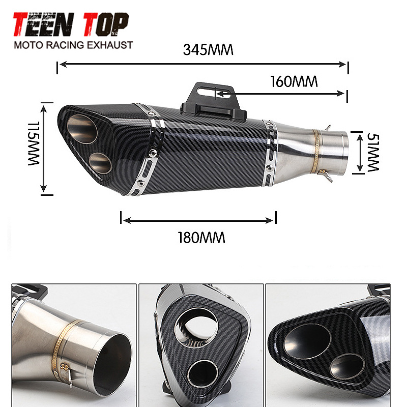 Motorcycle Modified Yoshimura Double Outlet Triangular Oblique Exhaust Pipe 400Nk 650Nk Z750 Universal Tail Section 51mm