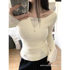 跨境纯欲辣妹设计感收腰显瘦套头毛衣女内搭打底针织上衣图片色其