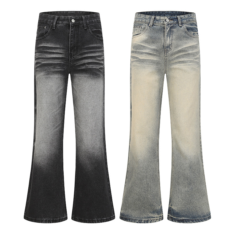 Men's Clothing Retro Distressed Washed Whiskered Straight Leg Flared Jeans For Men New Style Versatile Loose Fit Long Pants_mkmklike.com