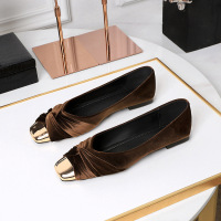 8726-12 Square Head Flat Shoes Metal Head Temperament Shallow Mouth Ballet Grandma Drifting Shoes Evening Breeze Flat Single Shoes Women