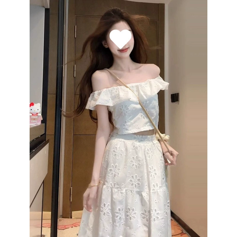 Xiao Qi, красивый костюм средней длины во французском стиле ретро для женщин, летний топ на одно плечо в стиле чистой страсти для женщин
