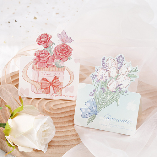 Valentine's Day Bouquet Greeting Card Rose Hand-painted Series Small Card Mother's Message Card Gratitude Flower Shop Card Wholesale