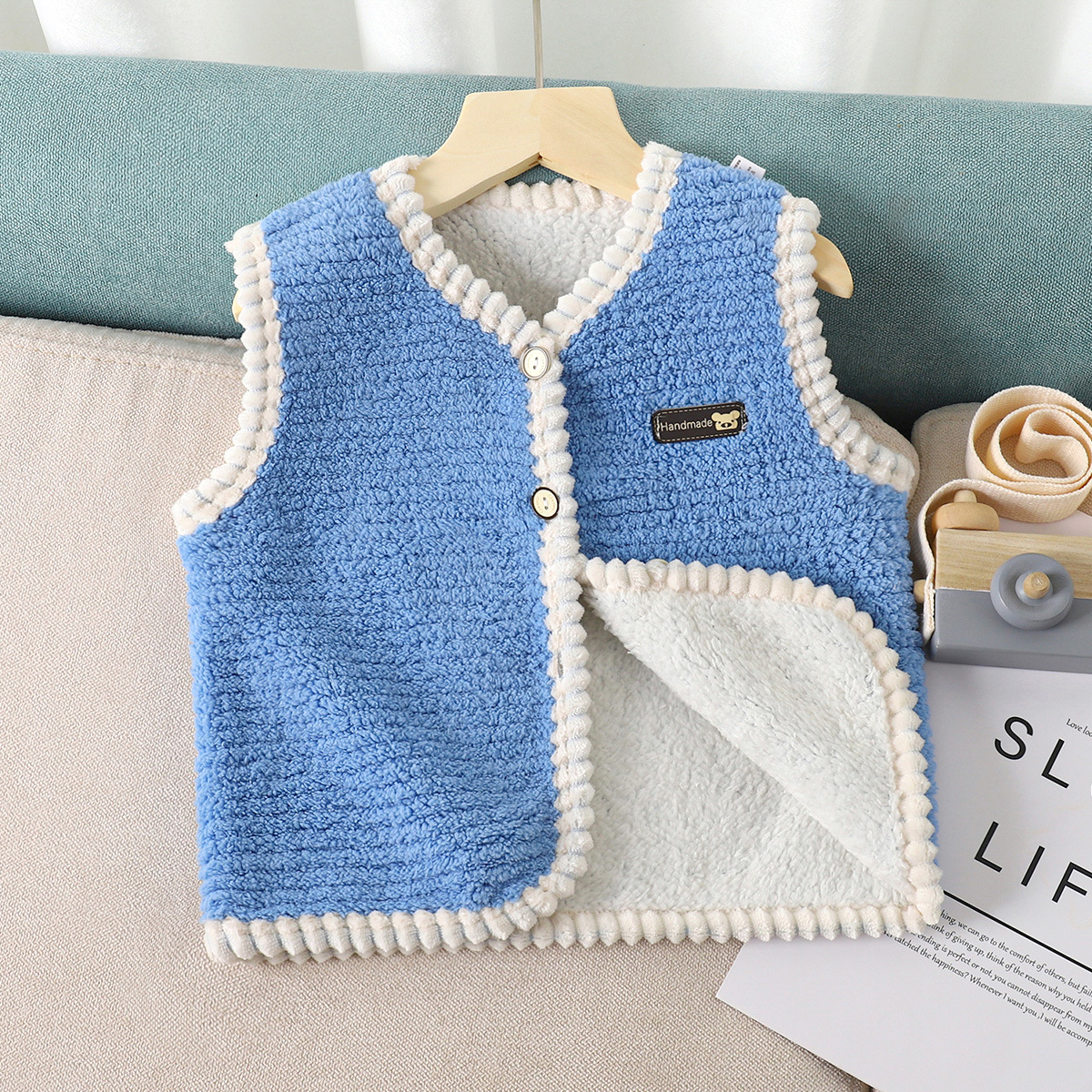 Chaleco de lana de cordero para niños Otoño e invierno de doble cara chaqueta forrada de lana para niños casual color sólido de un solo pecho Chaleco de moda