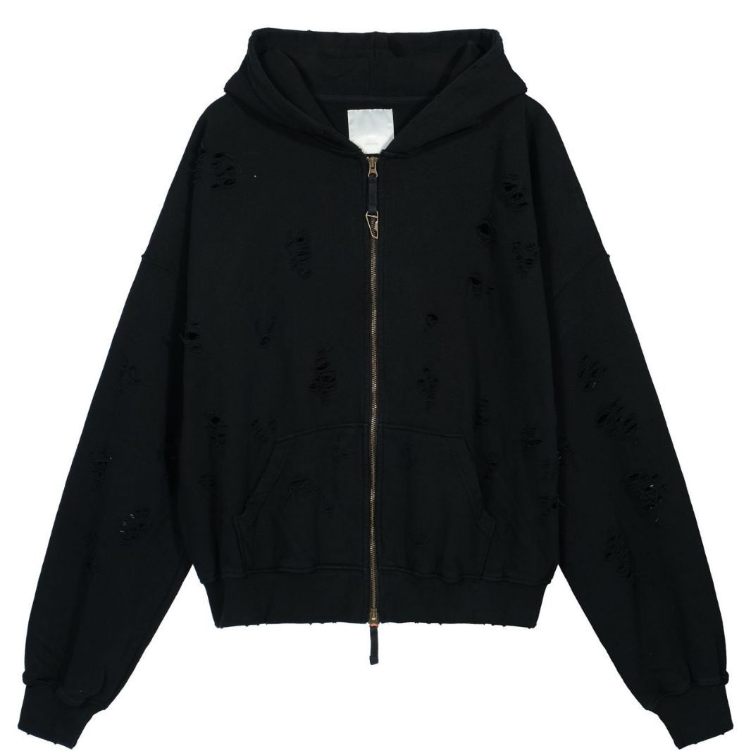 Estilo coreano Undermycar 23 Otoño e Invierno Terry apenado destruyó tirar de color sólido los hombres y las mujeres misma cremallera suéter con capucha