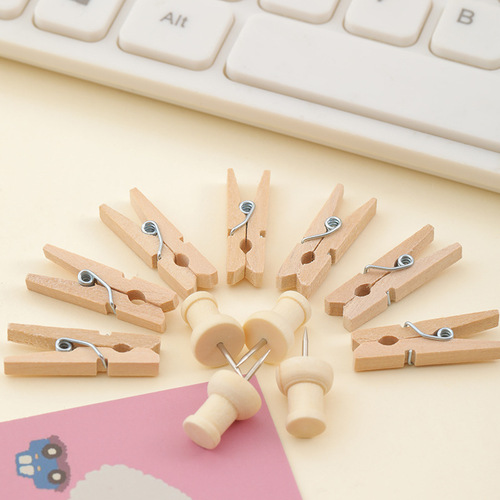 diy wood small clip small photo clip decorative cork board I-shaped nail press nail office home solid wood color clip