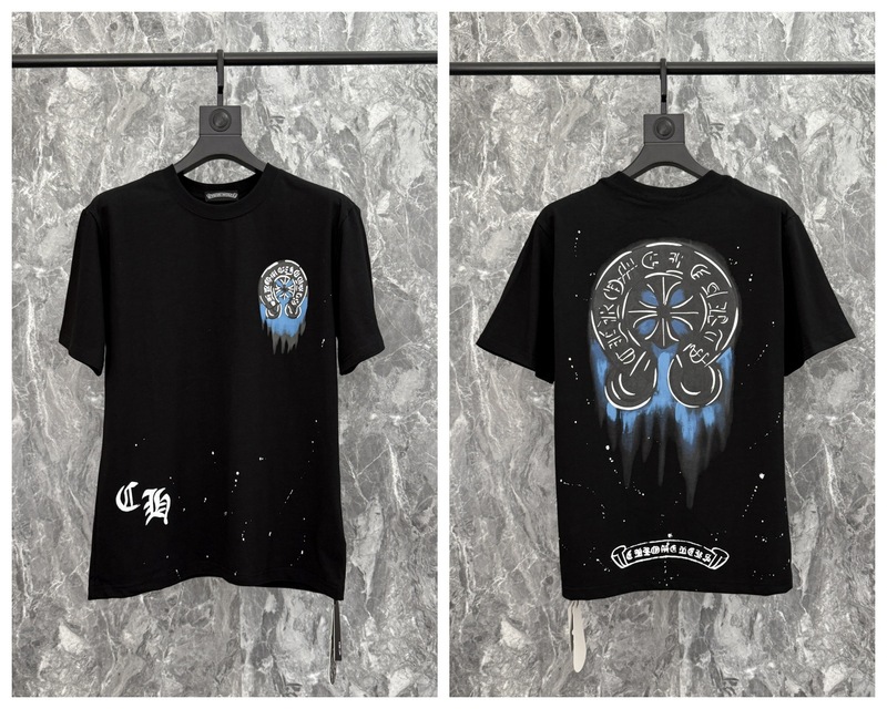 24クロスボーダートレンディブランドCh Crow*Horseshoe SanskritラウンドネックTシャツ半袖万能男女Tシャツスポット卸売|undefined