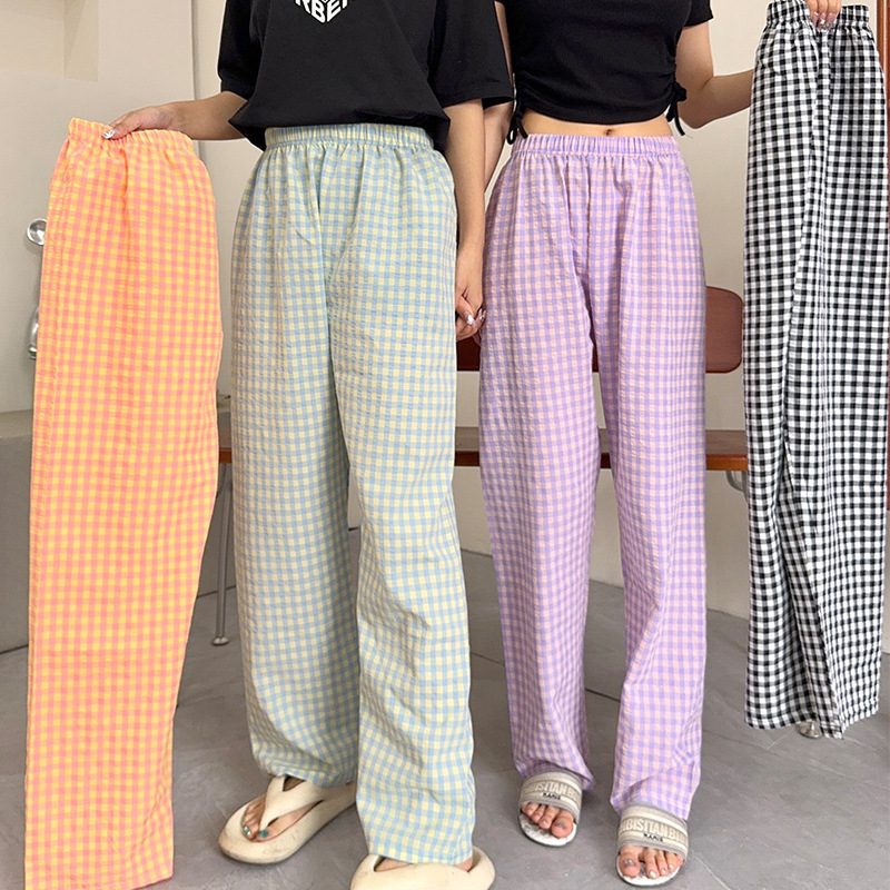 Summer Thin Candy Color Korean Style Cotton Plaid Shorts Women's Sports High Waist Loose Casual Straight Pajama Pants Summer Thin Candy Color Korean Style Cotton Plaid Shorts Women's Sports High Waist Loose Casual Straight Pajama Pants