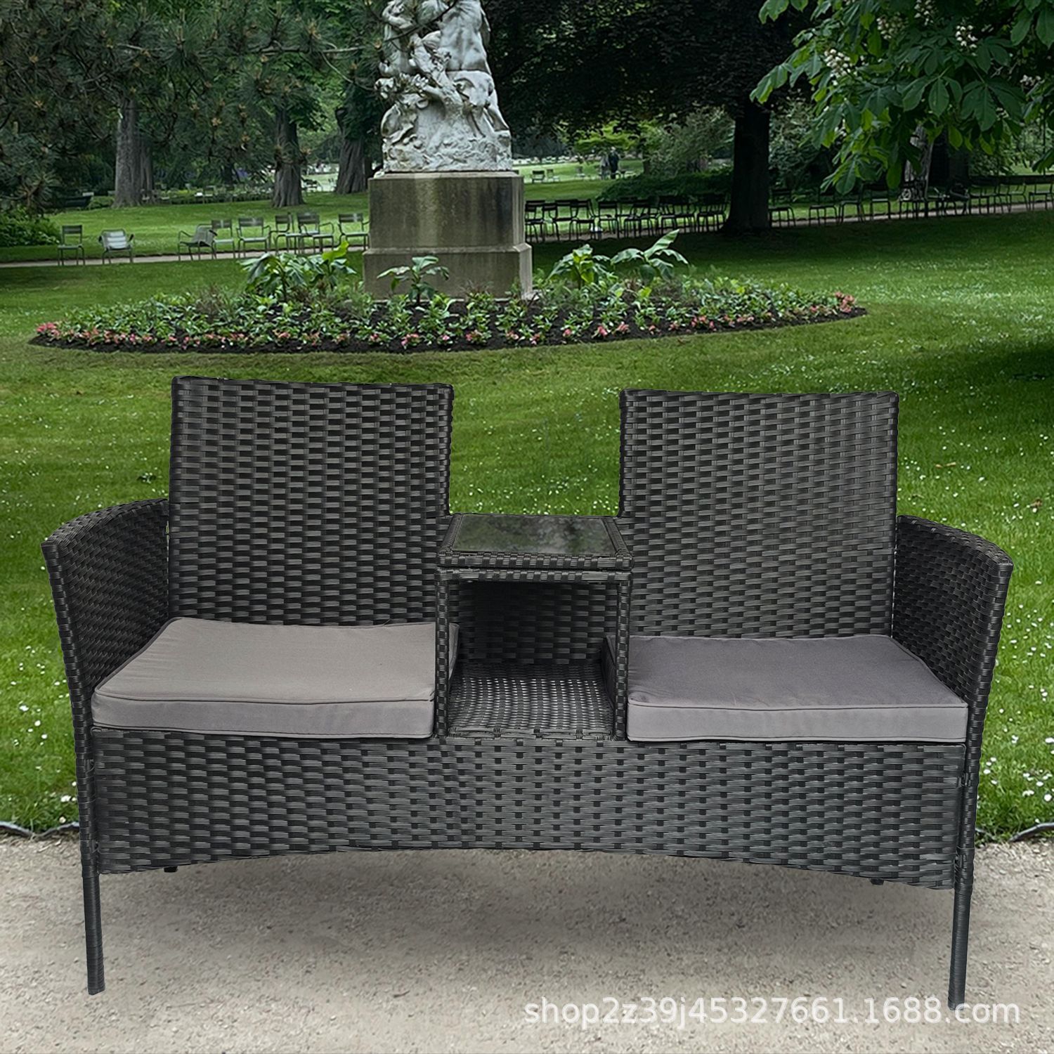 Outdoor Rattan Chair with Backrest, Rattan Chair for Courtyard Balcony, Love Chair, Outdoor Garden Terrace Double Chair