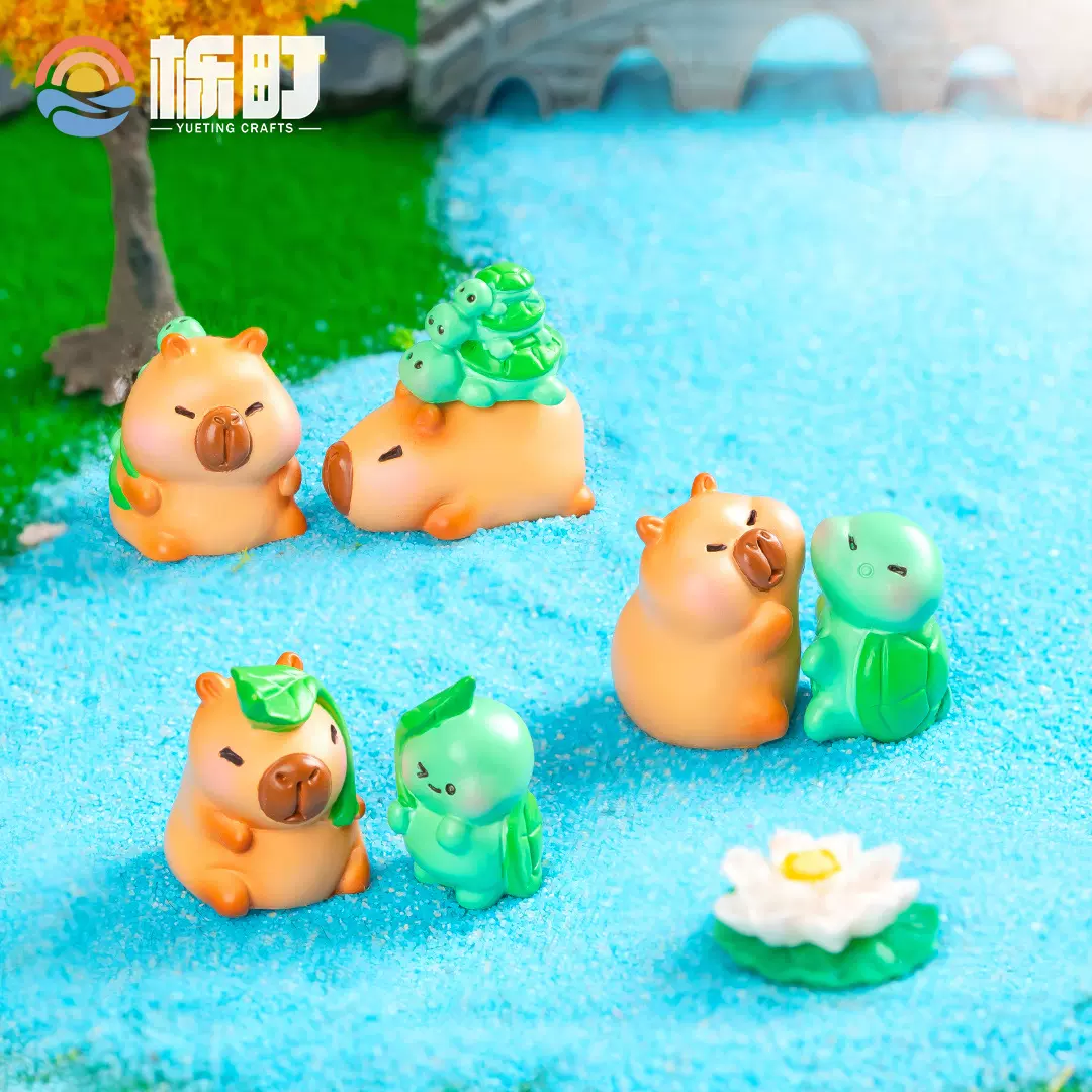 微景观创意可爱卡皮巴拉小水豚与小乌龟公仔装饰品配件桌面小摆件