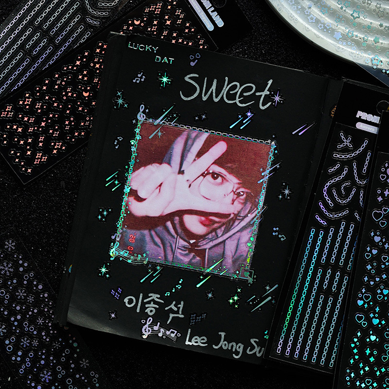 Pegatinas de diario de láser estrellado transparente impermeable pegatinas de niños lindos pegatinas de tarjeta Goo traje al por mayor