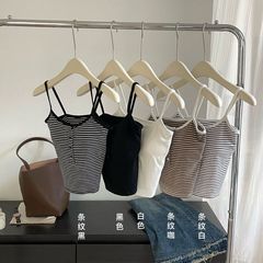 秋冬のストライプの小さいサスペンダーのボタンの純綿のベストの女性は胸のクッションの美の背中の中で上着を掛けて快適で空気を通して下着を通します。