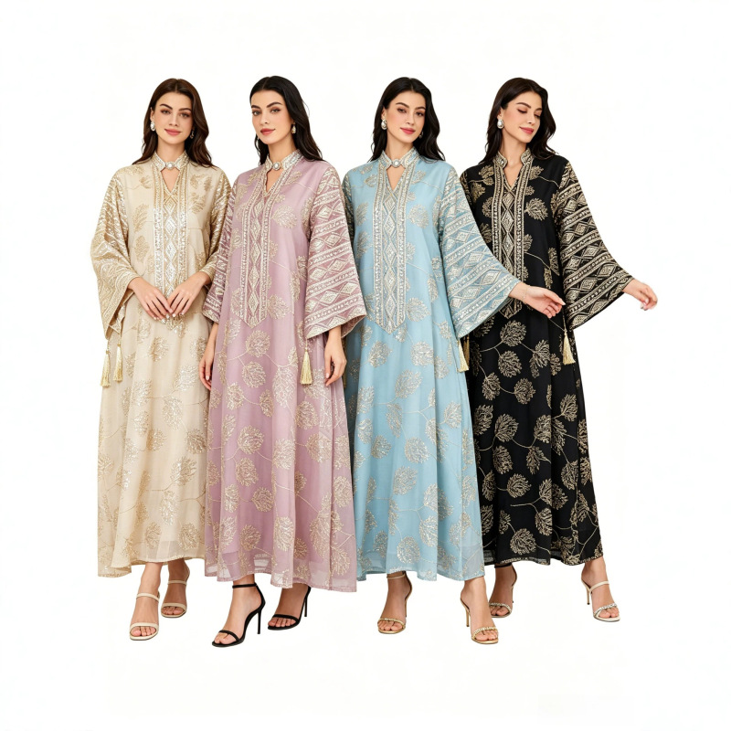 Sw68 In-Stock New Fashion Dresses, Malaysian Clothing, Elegant Embroidered Plus-Size Robes