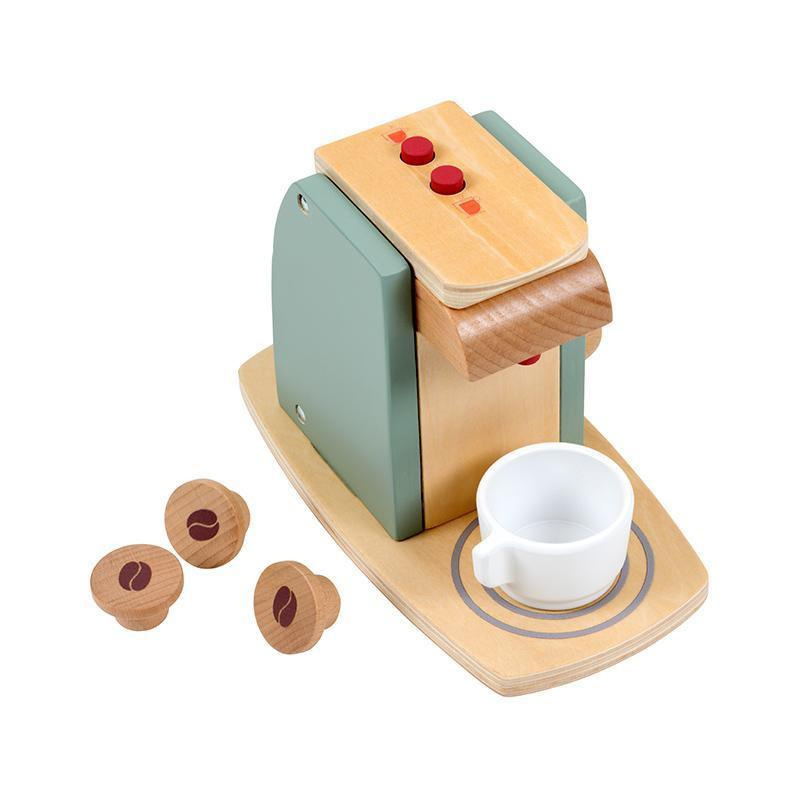 Coffee Machine Nordic Style Pretend Play Children's Kitchen Toy for Boys and Girls, Realistic Wooden Appliance, Dutch Educo