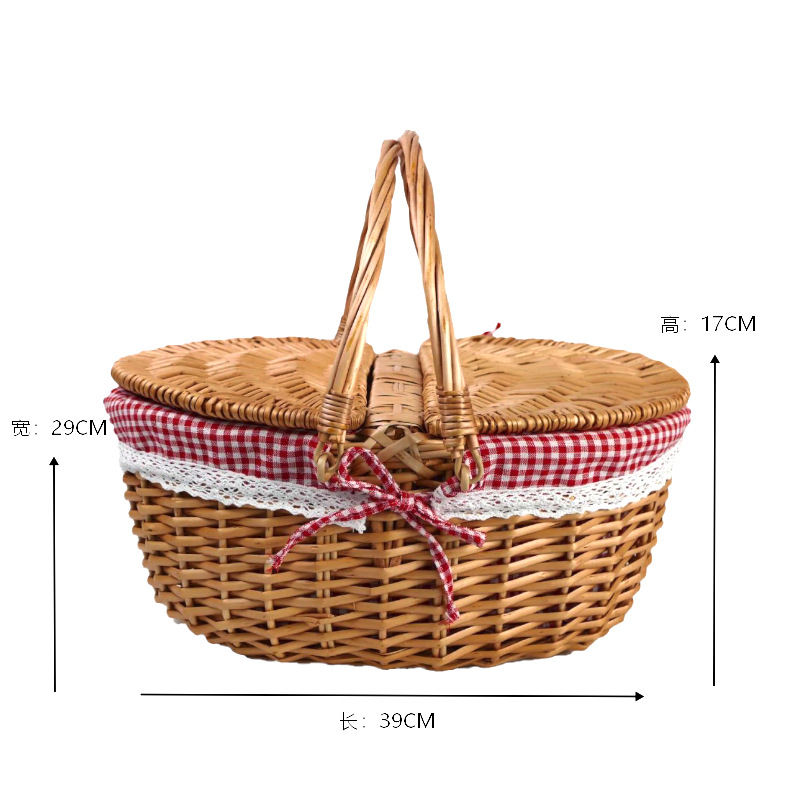 Cestas de tejido de sauce con cubierta, cestas de almacenamiento de tejido de supermercado, cestas de compras, cestas de frutas, manijas de cestas de picnic al aire libre