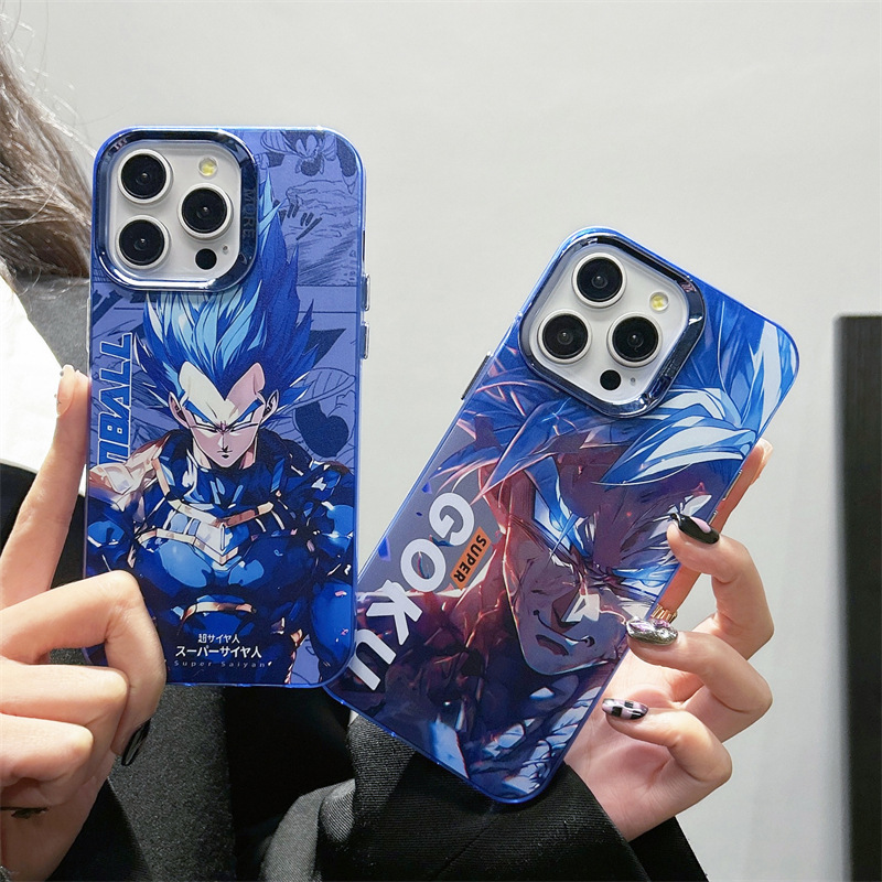Advanced Feeling Electroplated Color Silver Phone Case for Apple 15Promax Dragon Ball Goku 13 Cartoon 12 Cartoon Drop-Resistant