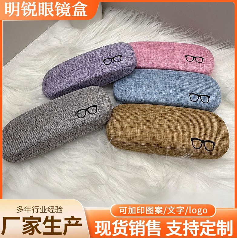 Caja de gafas de lino grande al por mayor en stock nuevo miopía puede imprimir una pequeña caja de almacenamiento de gafas rectangulares frescas
