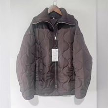 秋冬新款欧美风休闲宽松针织翻领绗缝菱格棉服外套保暖冬棉衣